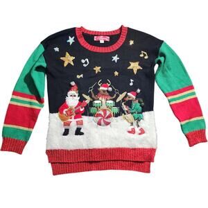 33 Degrees Musical Rocking Santa Reindeer Ugly Christmas Sweater Small